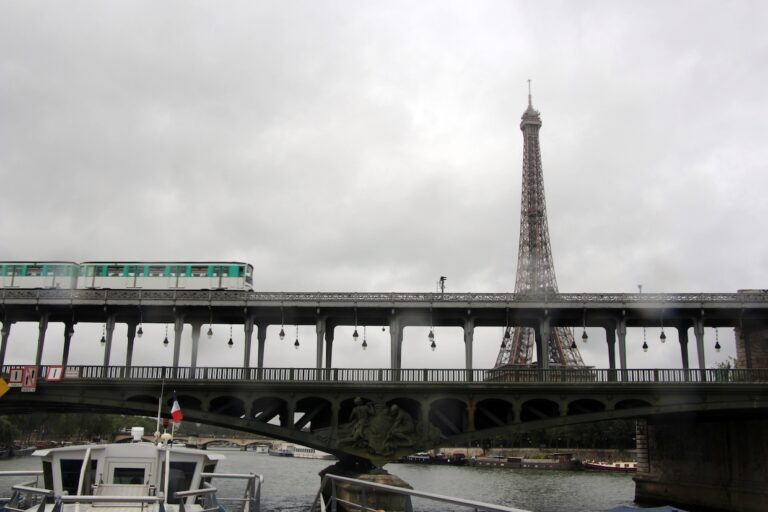 view of Eiffel Tower from seine river cruise