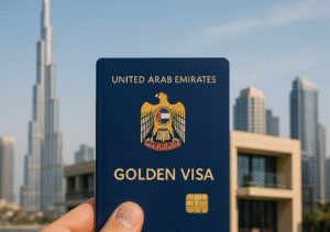 Image of fingers holding Golden Visa UAE
