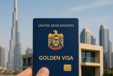 Image of fingers holding Golden Visa UAE
